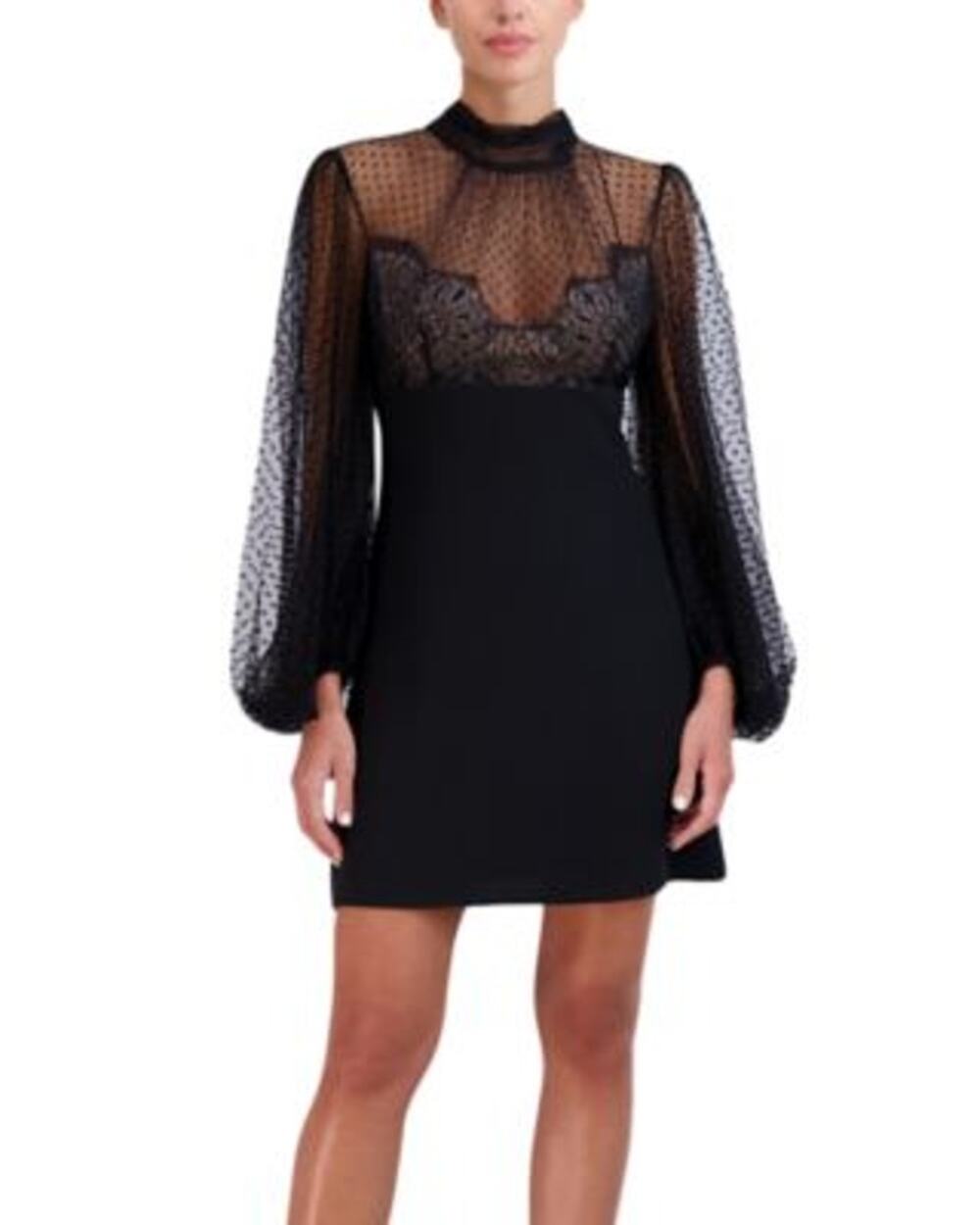 BCBGMAXAZRIA Women's Long Puff Sleeve Mock Neck Mini Evening Dress Black Size 2
